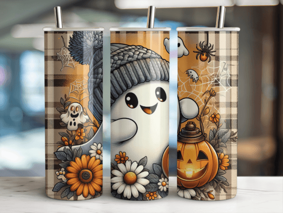 Adorable Boo Ghost Tumbler Wrap PNG for Crafting