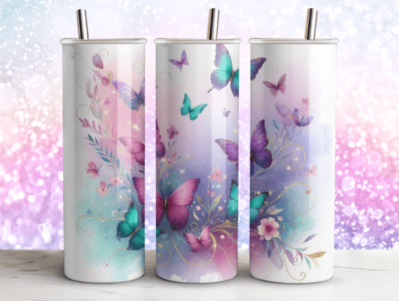 Agate Glitter Butterflies Tumbler Wrap Graphics