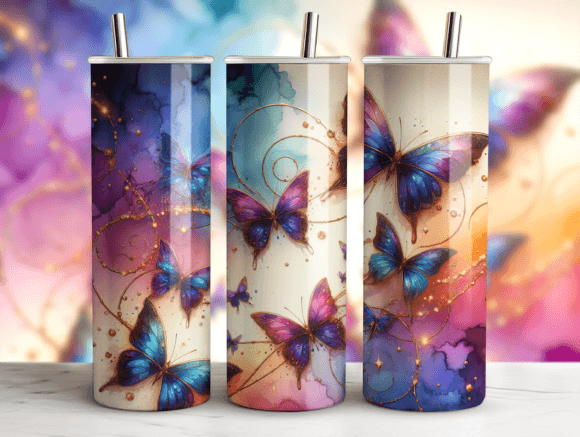 Agate Glitter Butterflies Tumbler Wrap Graphics