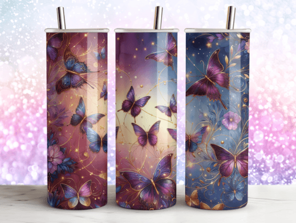 Butterflies Agate Glitter Tumbler 20oz Graphics for Tumbler Wraps