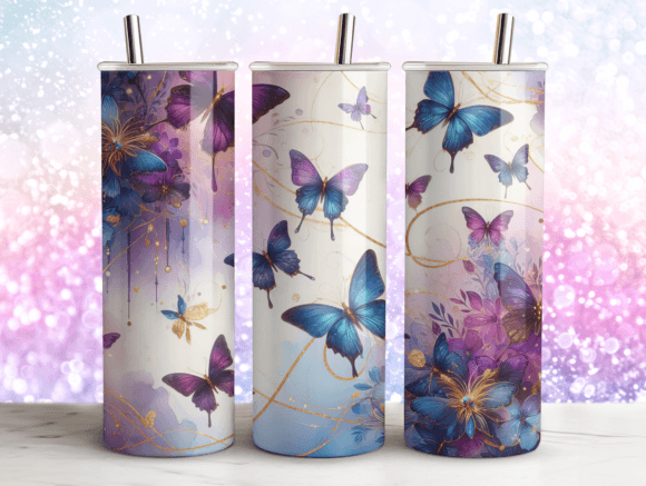 Butterflies Agate Glitter Tumbler Design for Branding and Packaging