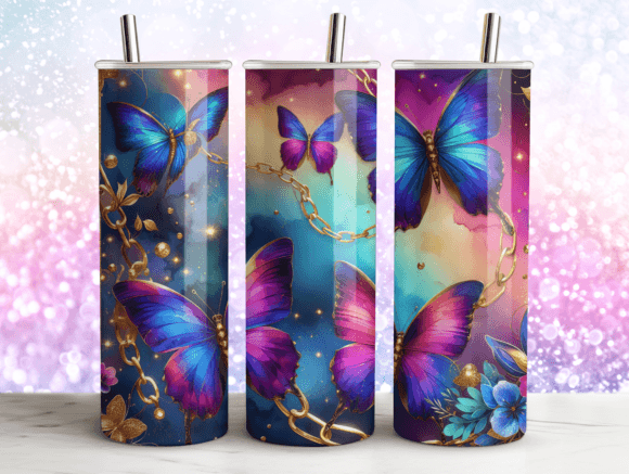 Butterflies Agate Tumbler Glitter Design for Marketing and Branding