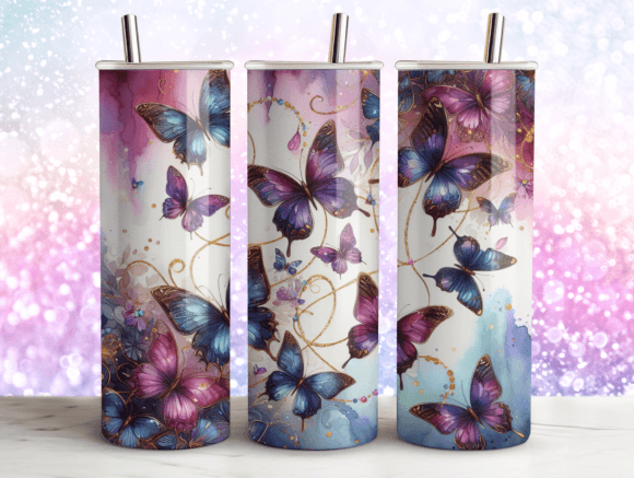 Butterflies Agate Tumbler Wrap PNG 20oz Graphics