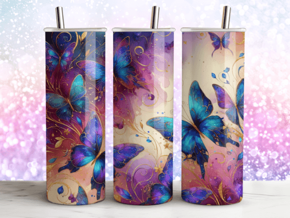 Butterflies Glitter Agate Tumbler Wrap Graphics