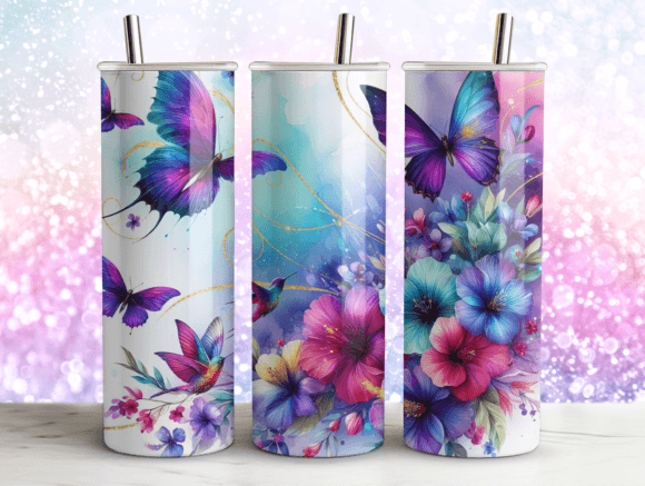 Butterflies Glitter Agate Tumbler Wrap Graphics