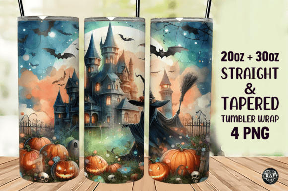 Castle Witch Halloween Tumbler Wrap PNG for Digital Sellers