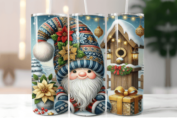 Christmas Tumbler Wrap, Gnome Xmas Graphic Design Asset