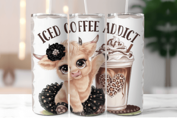 Cute Cow Iced Coffee Addict Tumbler Wrap – A Playful Graphic Design Asset