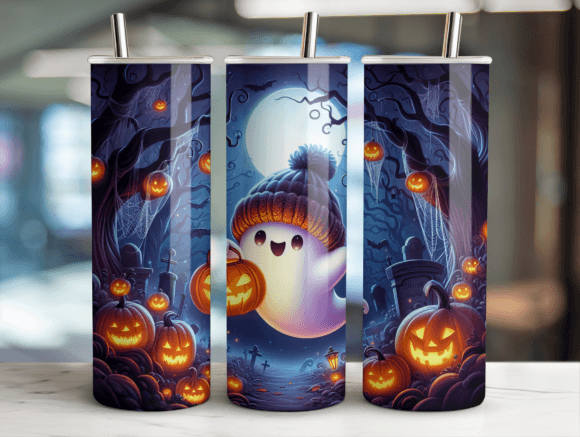 Cute Ghostly Halloween Tumbler Wrap PNG for Branding and Graphics