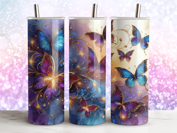 Elegant Butterflies Agate Tumbler Wrap Graphics