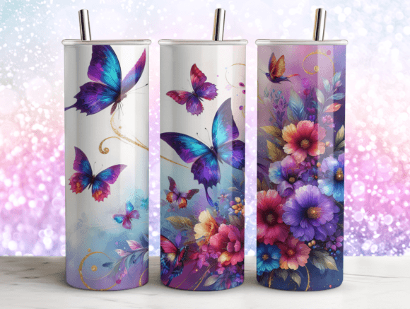 Elegant Butterflies Glitter Tumbler Wrap Graphics