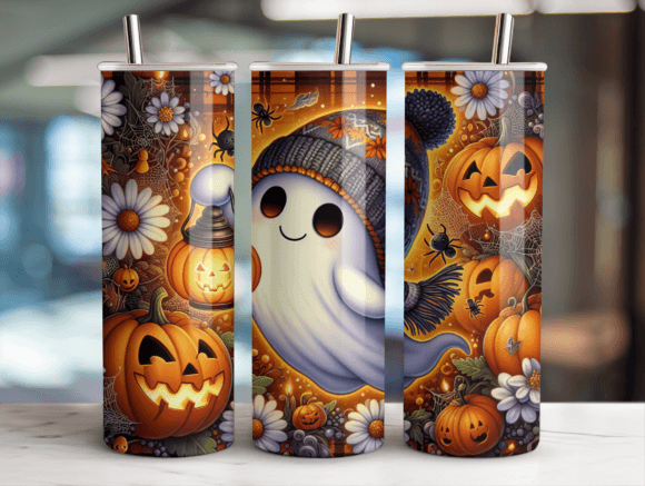 Ghost Fun Halloween Tumbler Wrap PNG – A Playful Graphic Asset