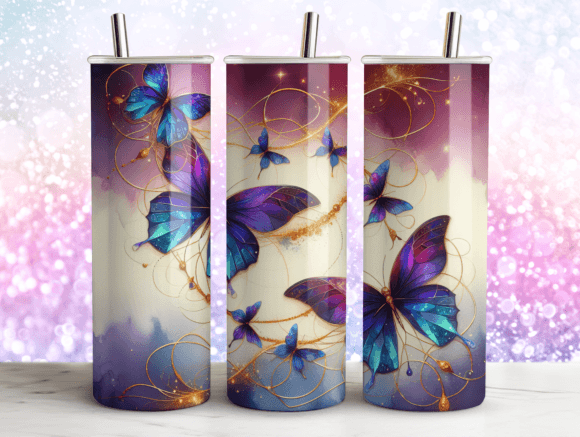 Glitter Agate Butterflies Tumbler PNG for Branding and Packaging