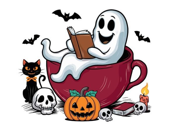 Halloween Boo Sitting on Cup Vector for Print Templates and Graphics