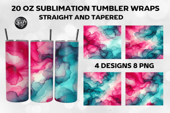 Hot Pink Teal Alcohol Ink Tumbler Wraps Graphics