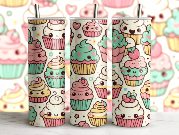 Kawaii Food Pattern 20oz Tumbler Wrap Graphics