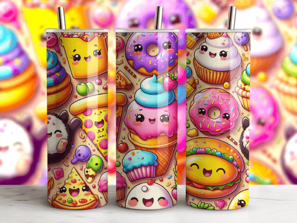 Kawaii Food Pattern Tumbler Art Design for Branding and Marketing