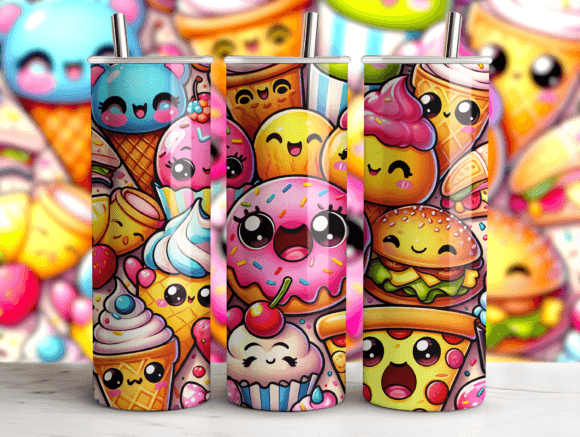 Kawaii Food Pattern Tumbler Wrap Graphics