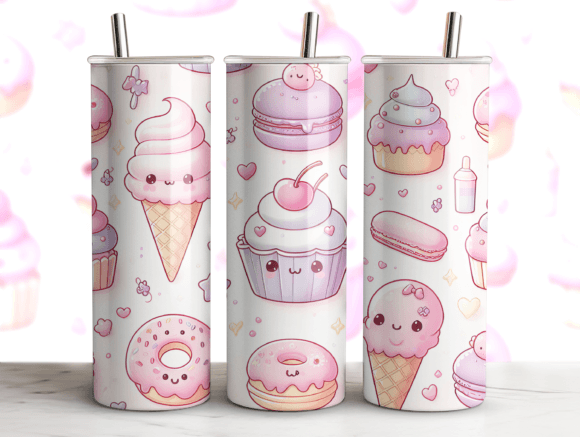 Kawaii Food Pattern Tumbler Wrap Graphics