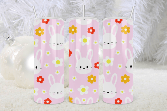 Pink Cute Bunny Easter Tumbler Wrap for Print Templates and Graphics