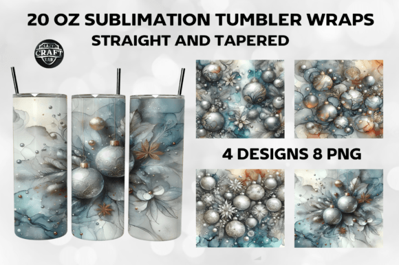 Silver Christmas Ornaments Tumbler Wraps Graphics
