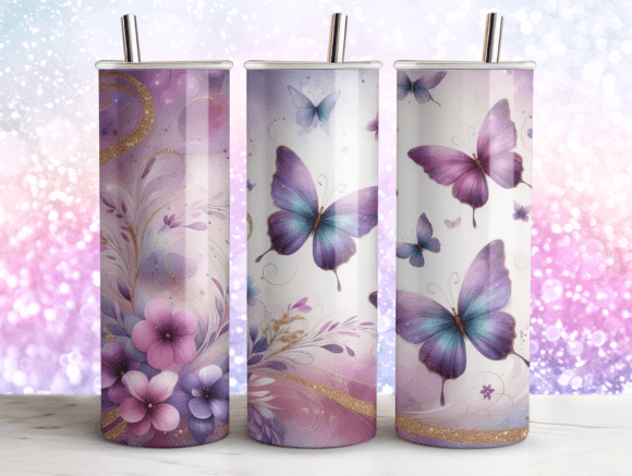 Tumbler Wrap Glitter Agate Butterflies Graphics