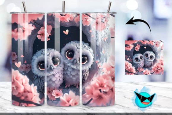 V-day Chibi Owl Couple Tumbler Wrap 10 - Playful Graphics for Creative Backgrounds
