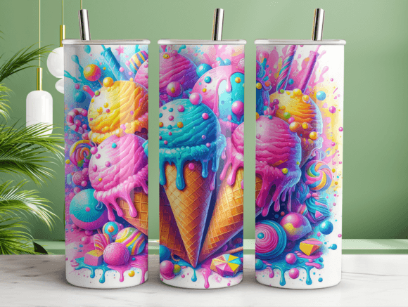 Vibrant Ice Cream Tumbler Wrap Design for Blog Graphics