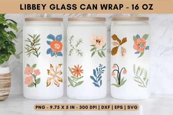 Vintage Floral Libbey Glass Wrap Graphics for Tumbler Wraps